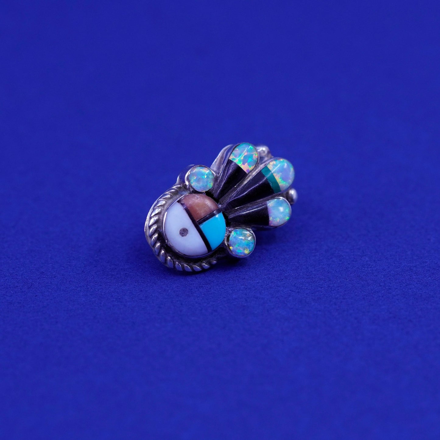 Vintage Native American sterling silver earrings, Zuni 925 studs opal turquoise