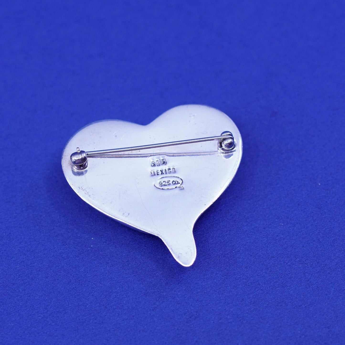 Vintage sterling silver handmade brooch, 925 modernist heart pin