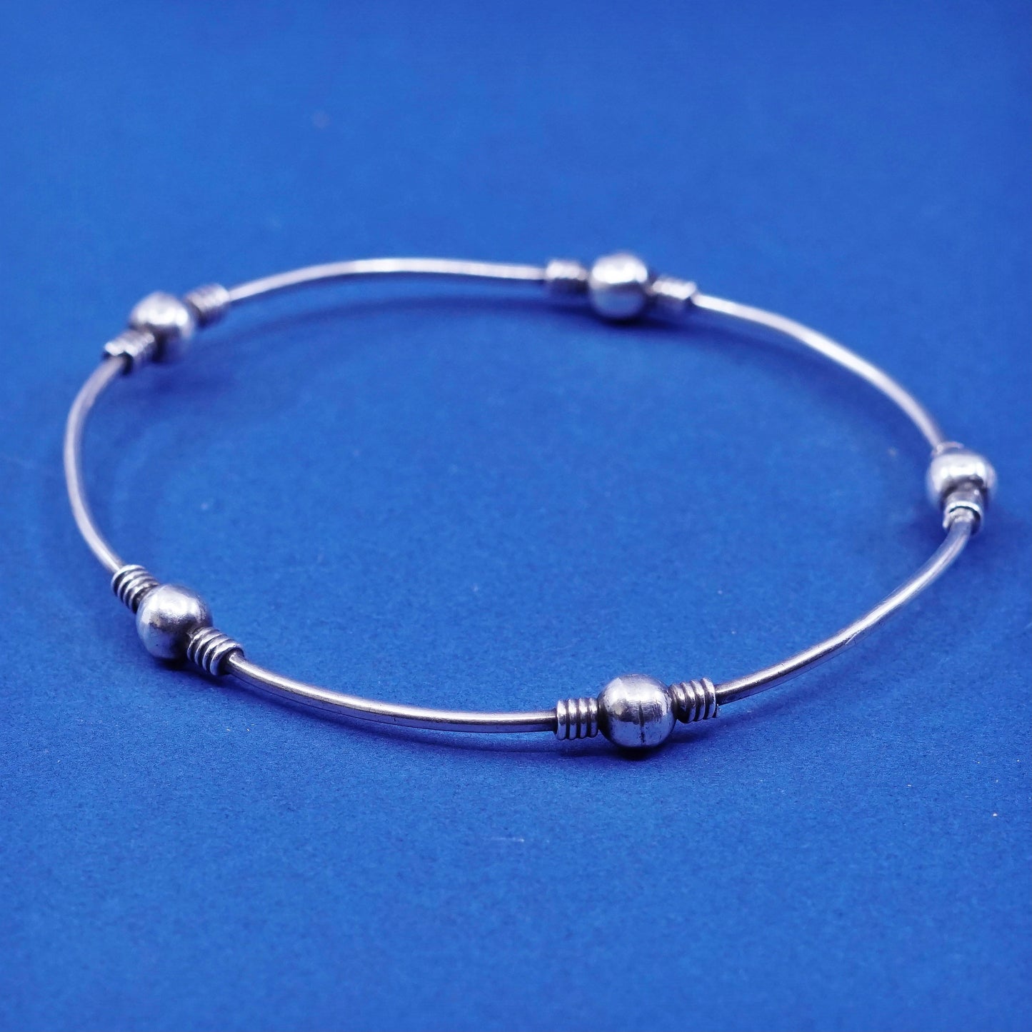 7.5”, vintage sterling silver handmade bracelet, 925 beaded bangle