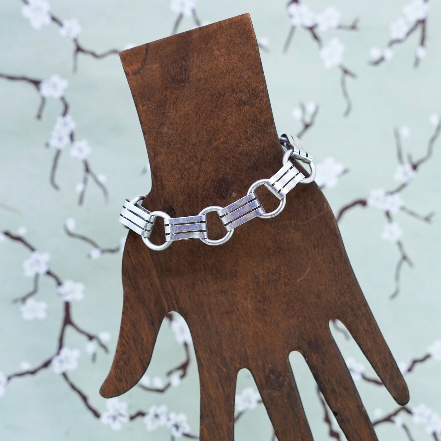 7”, 17mm, Vintage sterling 925 silver bold mens chain bracelet