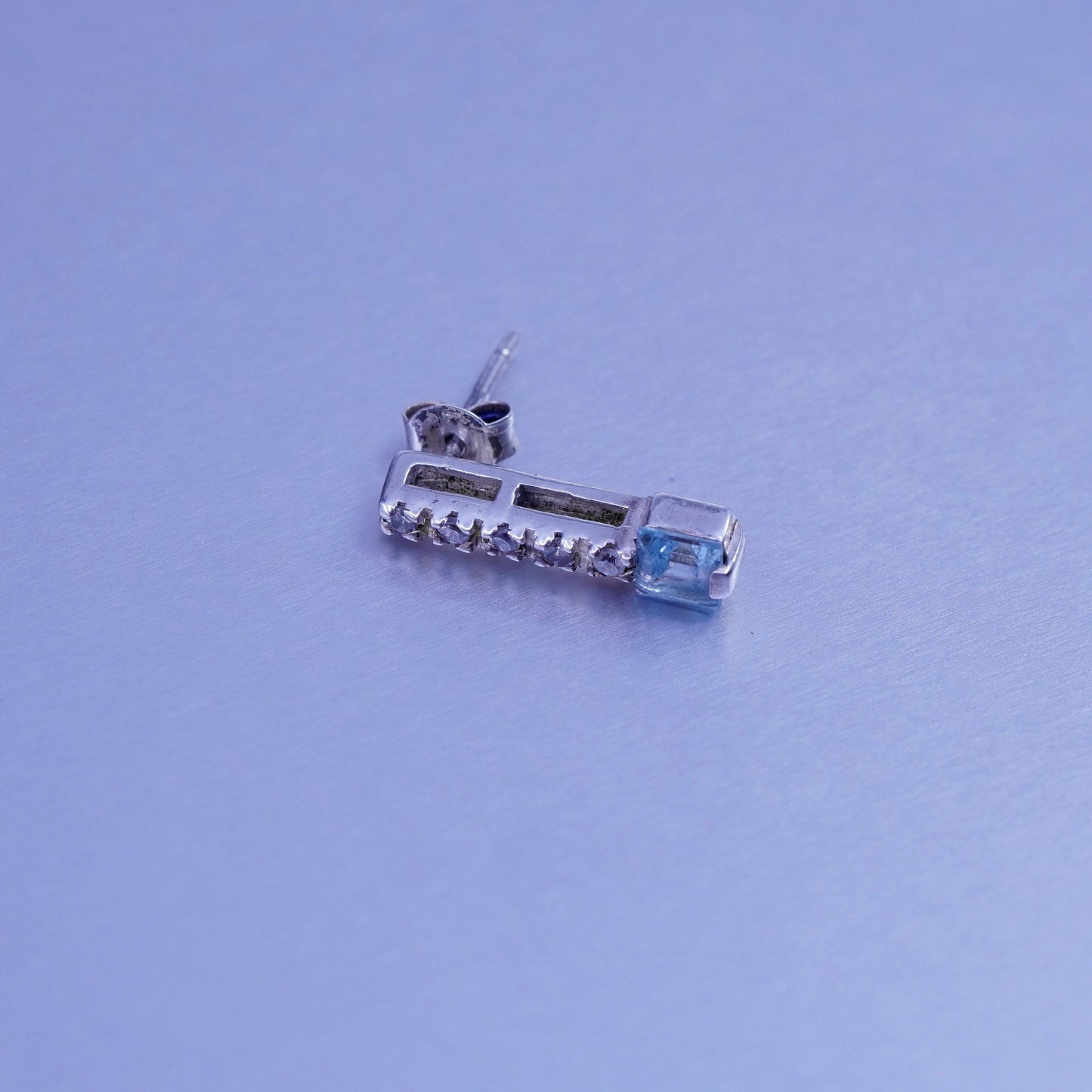Vintage Sterling 925 silver handmade earrings, studs with topaz Cz