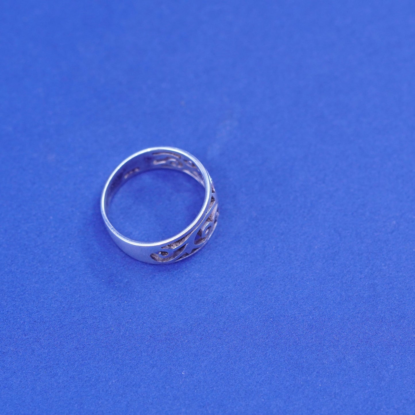 Size 5.5, vintage Sterling silver handmade ring, 925 Filigree swirl band