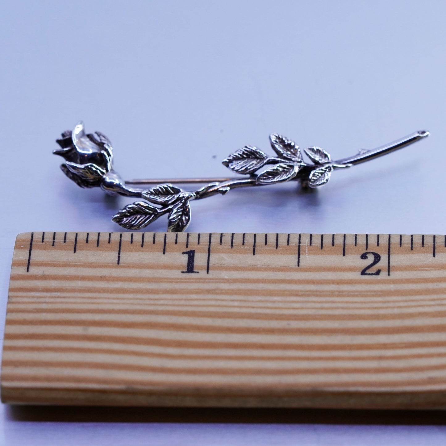Vintage sterling silver handmade brooch, 925 rose flower pin
