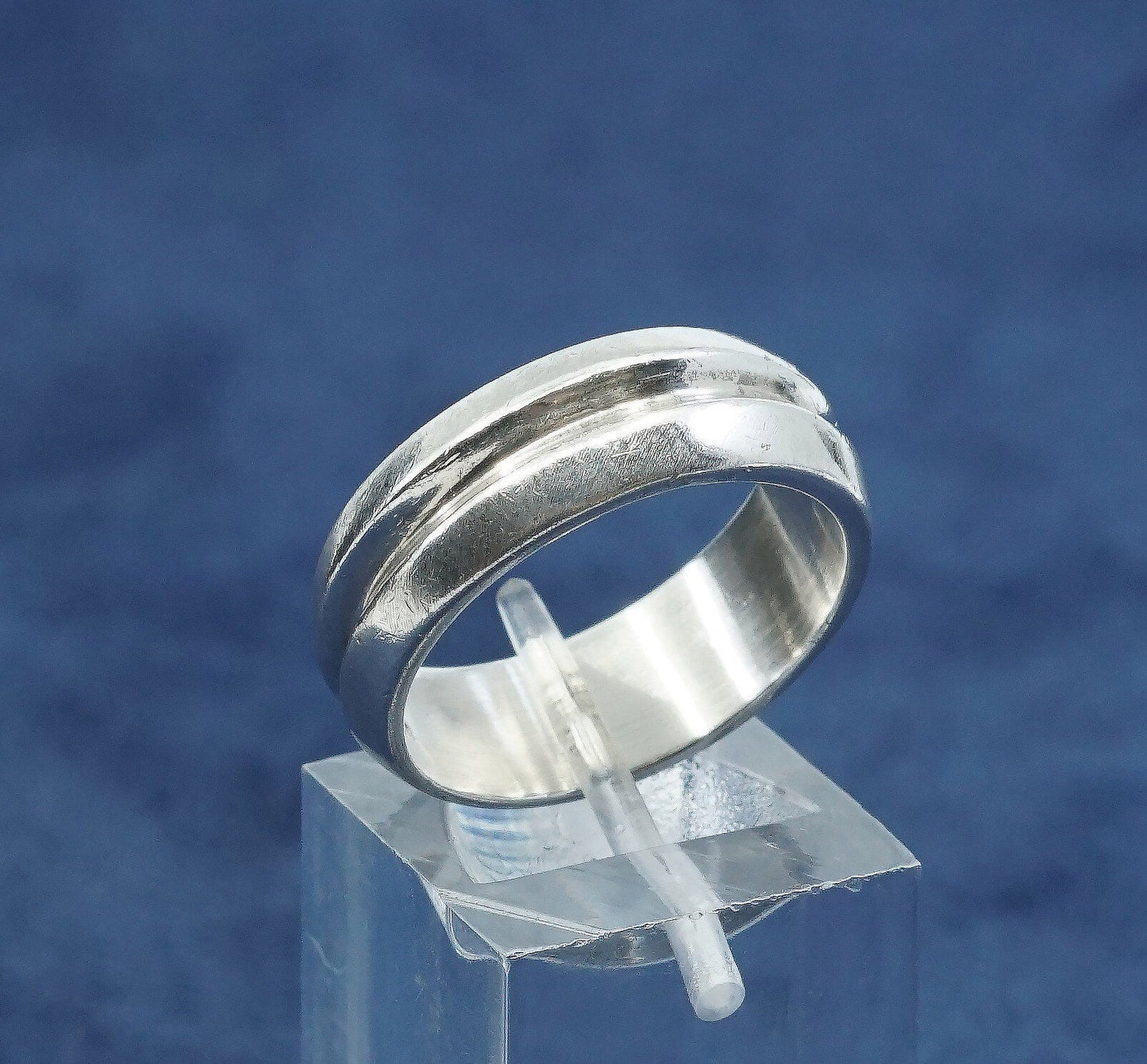sz 8, vtg USA Sterling silver handmade ribbed ring, 925 statement ring