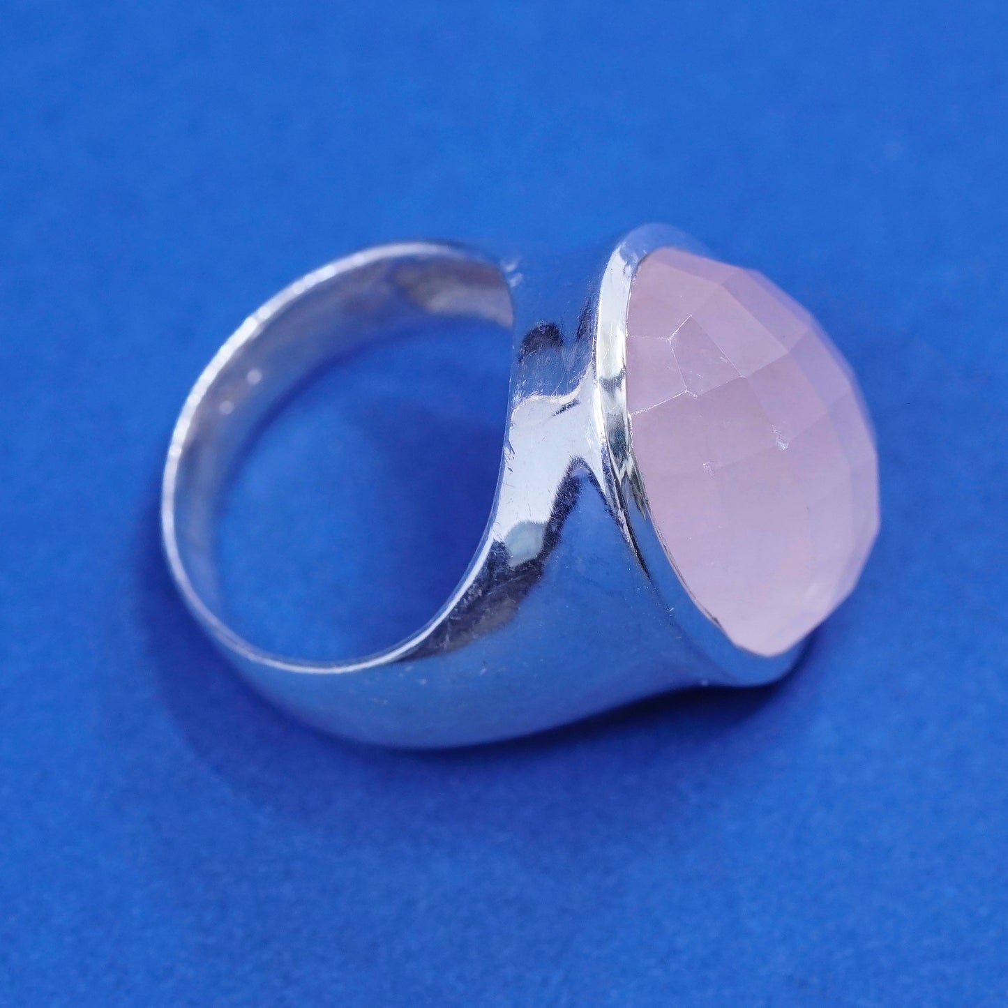 Size 7.25, vtg Sterling 925 silver handmade statement ring with rose crystal