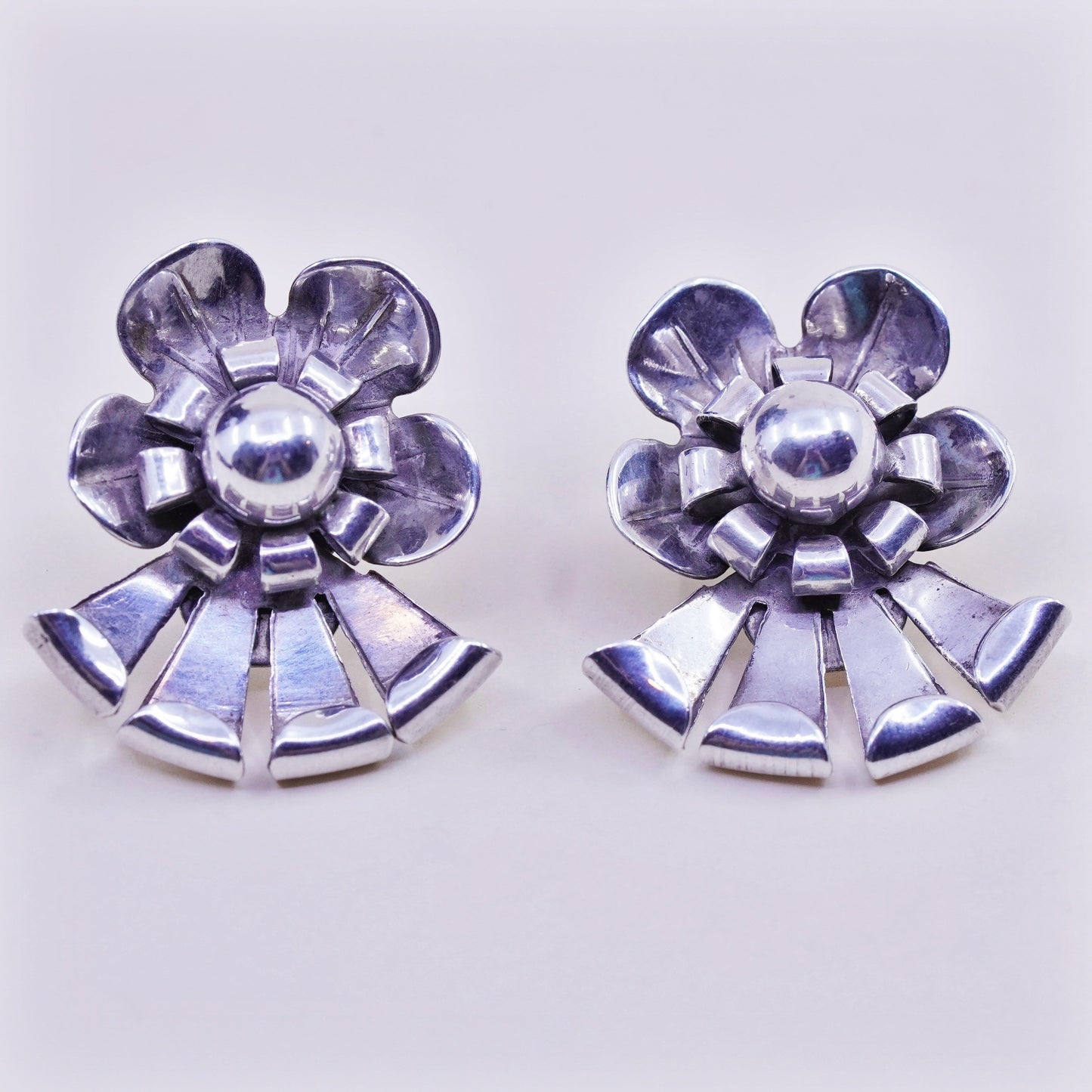Vintage Sterling 925 silver handmade earrings, flower studs