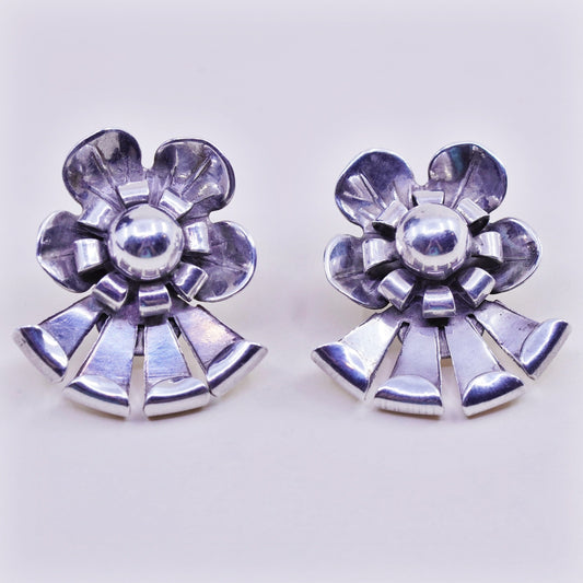 Vintage Sterling 925 silver handmade earrings, flower studs