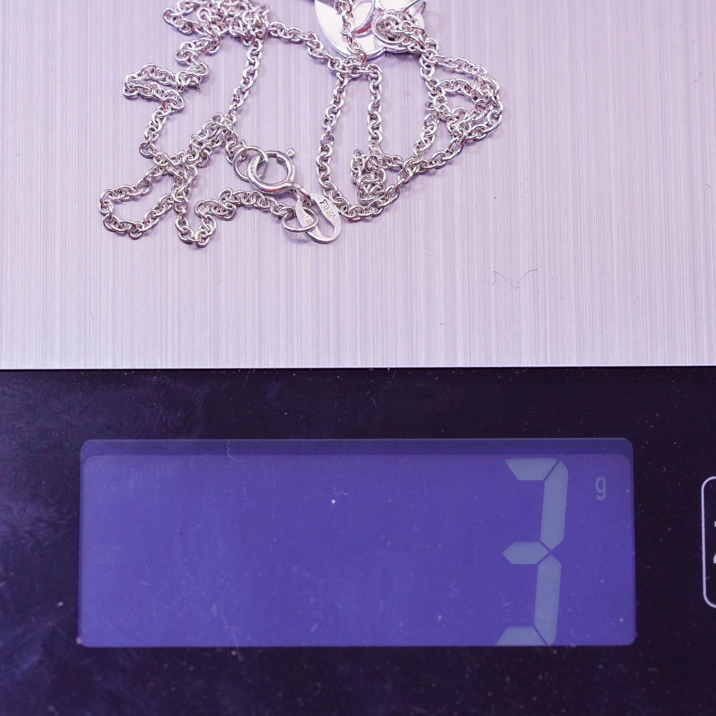16”, vtg sterling silver handmade necklace, 925 circle chain heart key Pendant