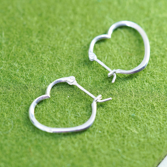 0.75”, vtg sterling 925 silver loop earrings, minimalist primitive heart hoops