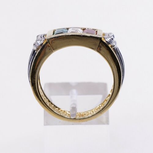 Sz 10.75, vermeil gold over Sterling Silver Ring, 925 Band W/ Lab Ruby N Peridot