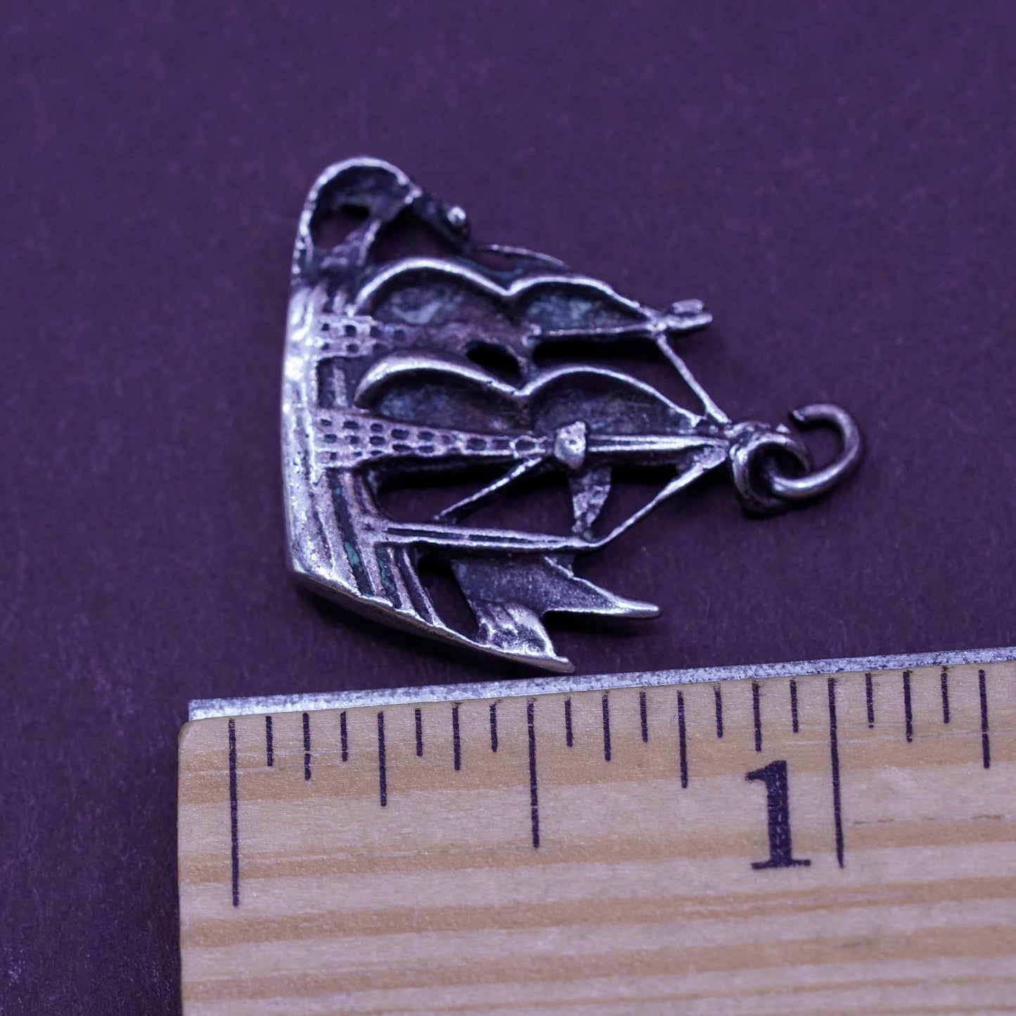 Vintage Sterling silver handmade charm, 925 sailing boat pendant