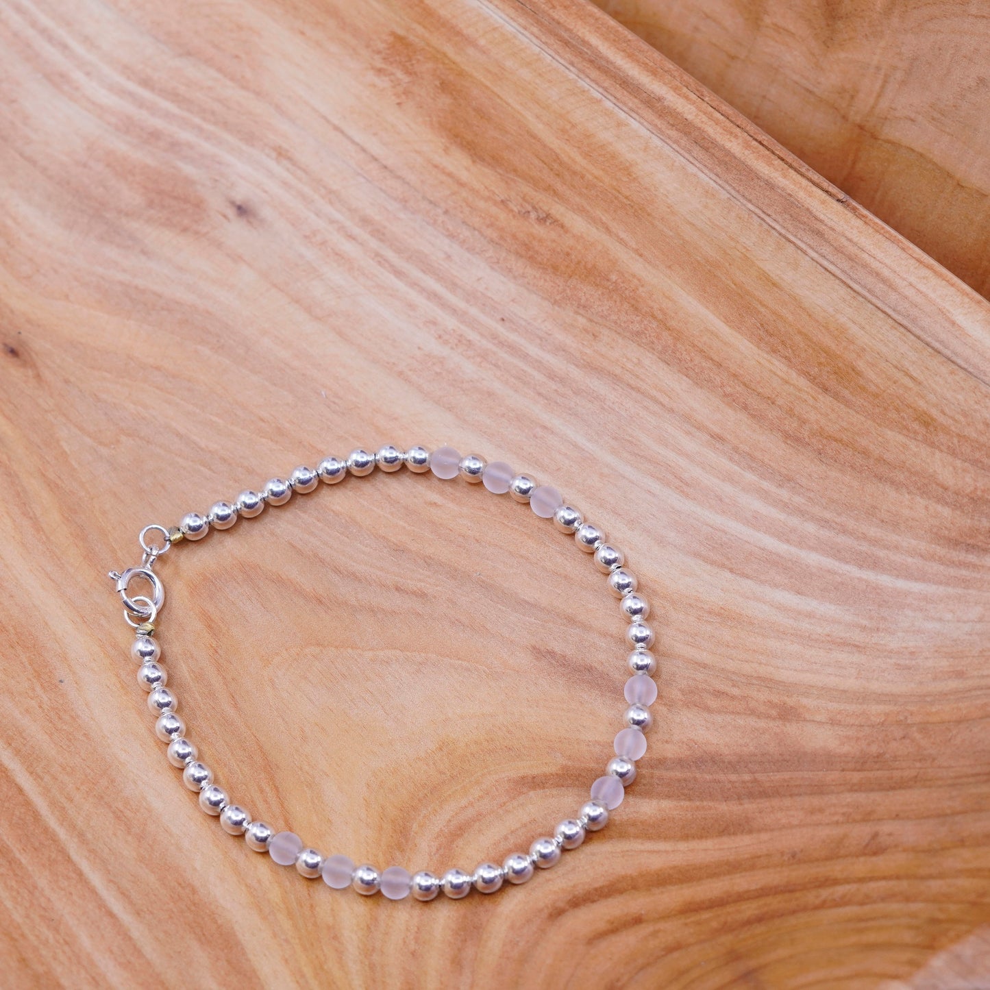 7.5”, Vintage Sterling silver handmade bracelet, 925 beads with crystal