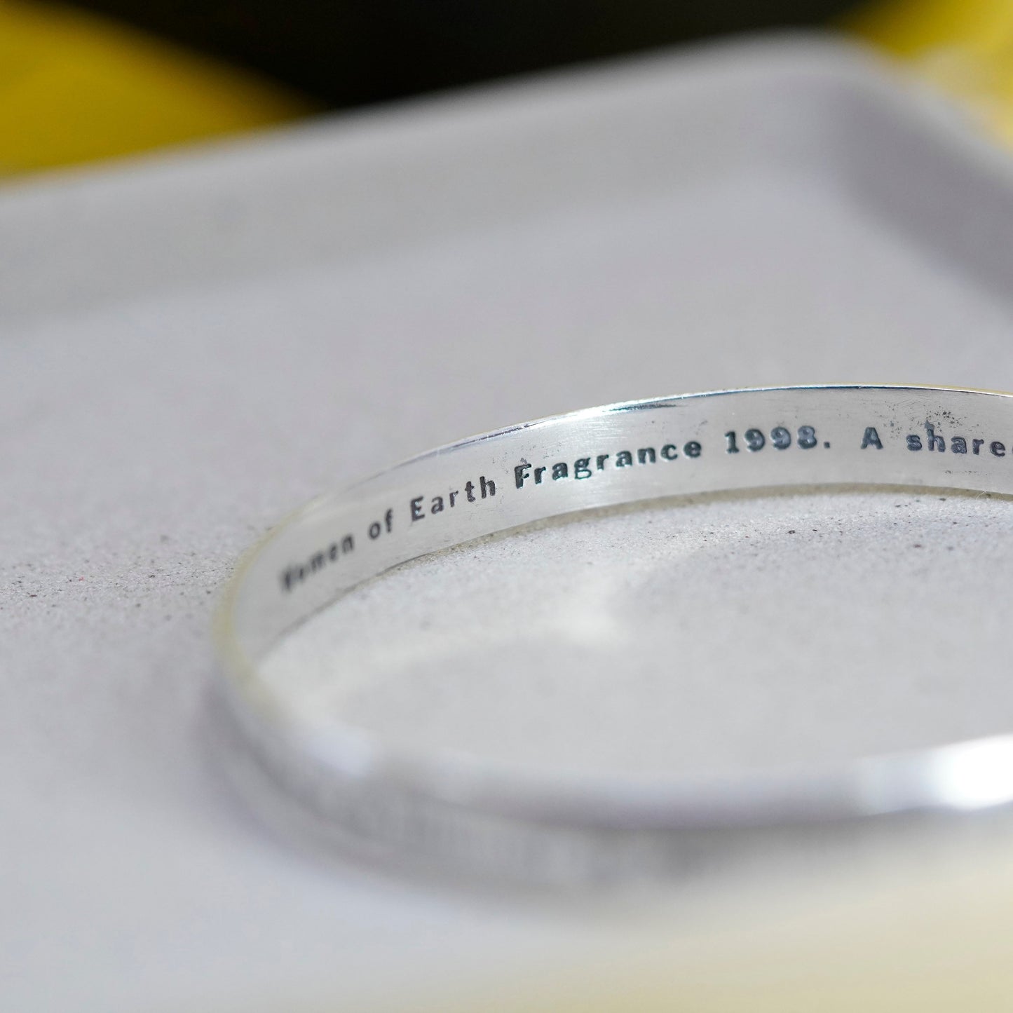 8.75”, Avon sterling silver bracelet, quote 925 cuff“woman of earth fragrance