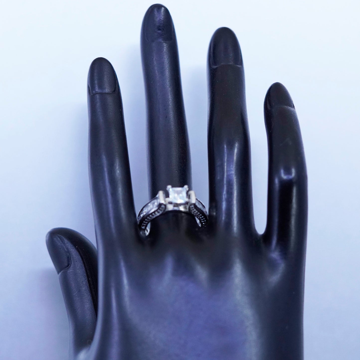 Size 7, vintage Sterling 925 silver handmade engagement ring with cluster Cz