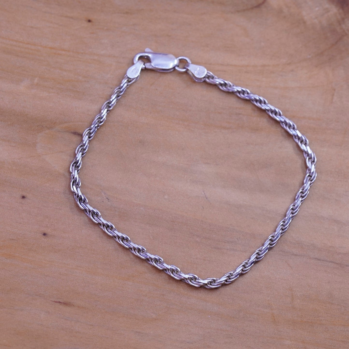 7”, 2.5mm, vintage Sterling silver diamond rope bracelet, Italy 925 chain