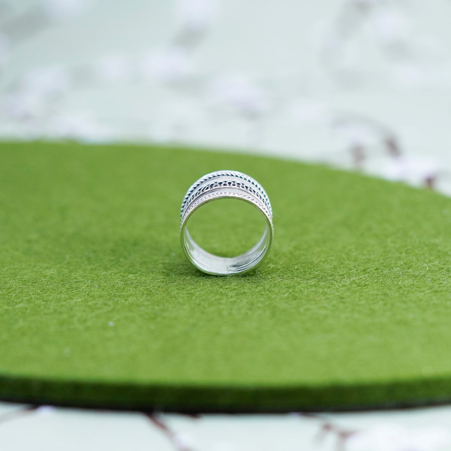Size 8, Vintage sterling silver handmade ring, 925 cable textured wide band