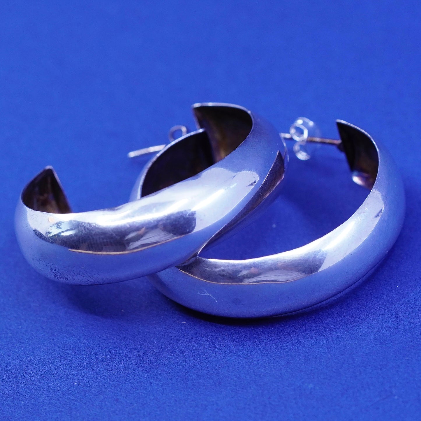 1.5”, vintage Sterling silver handmade earrings, simple 925 hoops, huggie