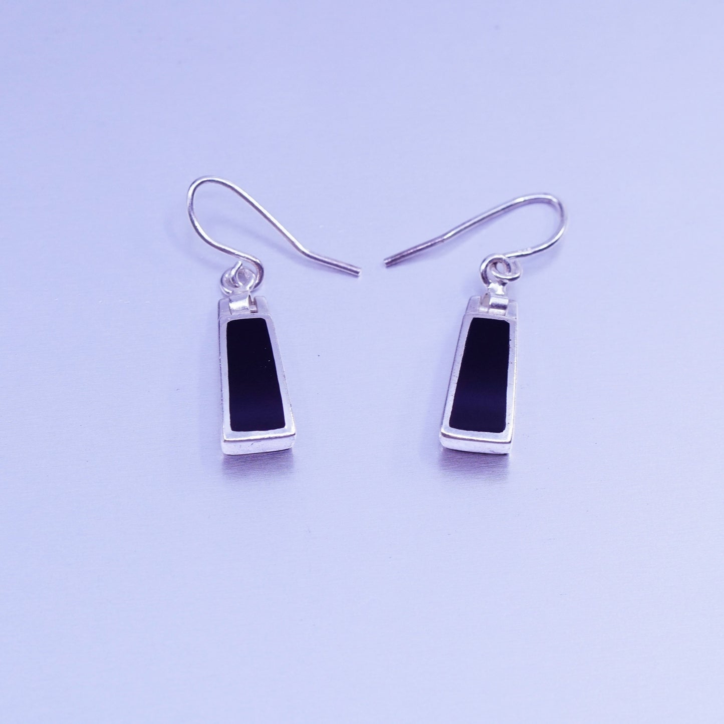 Vintage Sterling 925 silver handmade rectangular earrings with obsidian