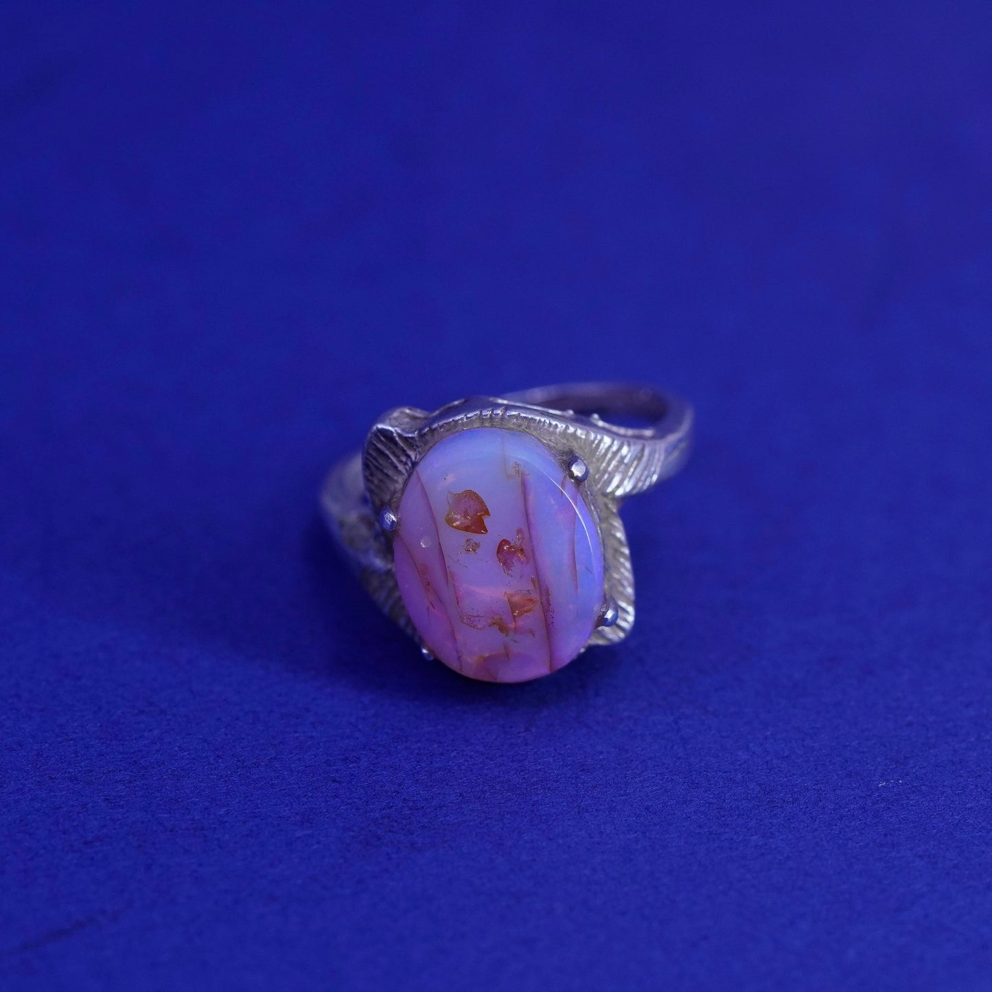Size 5, vintage Sterling 925 silver handmade ring with glass