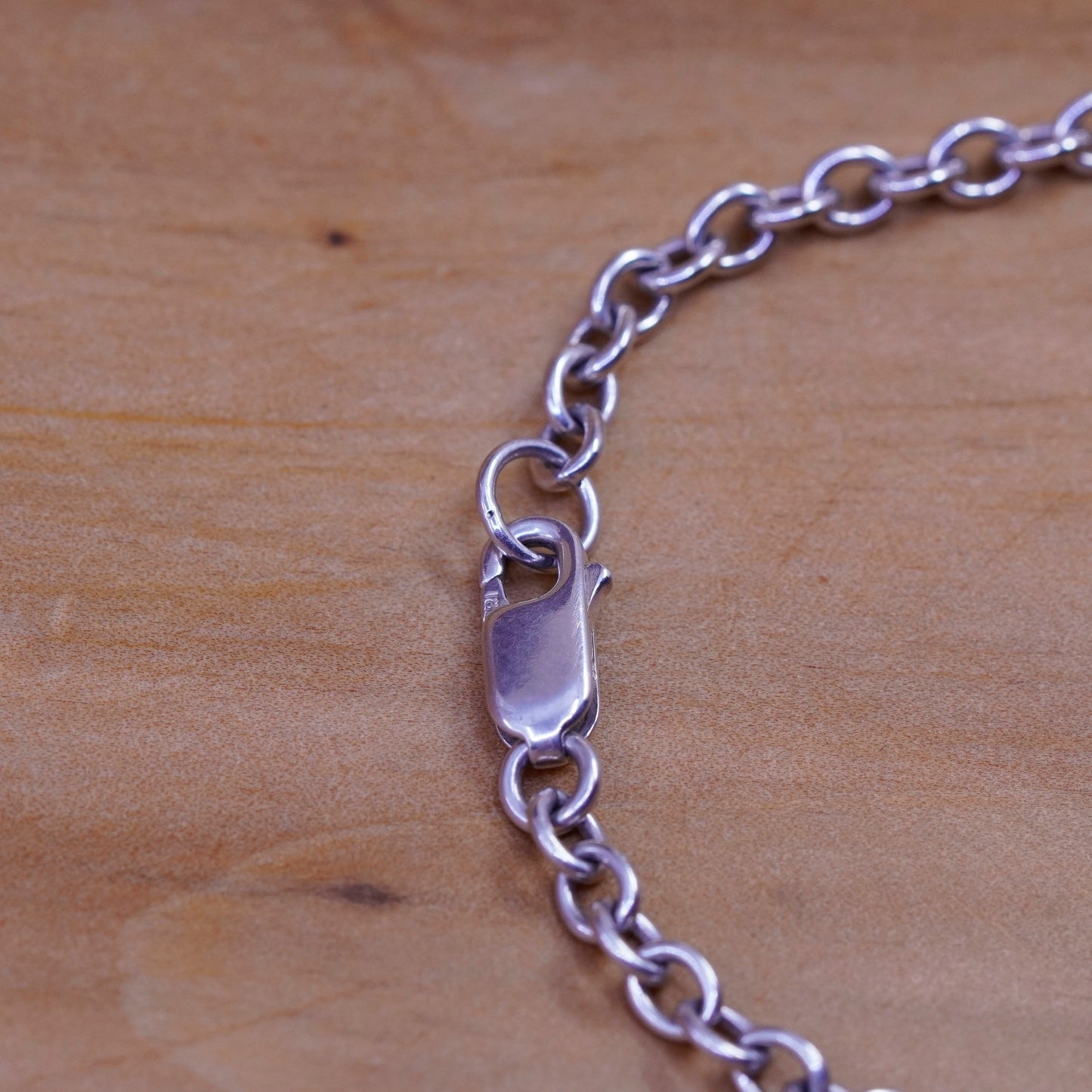 7.25”, vtg Sterling silver handmade bracelet, 925 circle chain heart tag charm