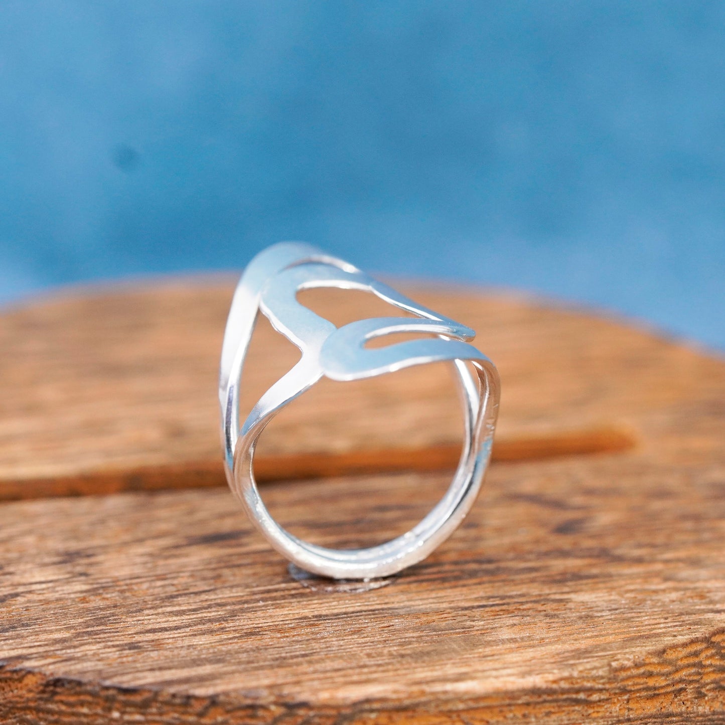 Size 8, Sterling silver wrapped ring, modern 925 silver double heart wrap band