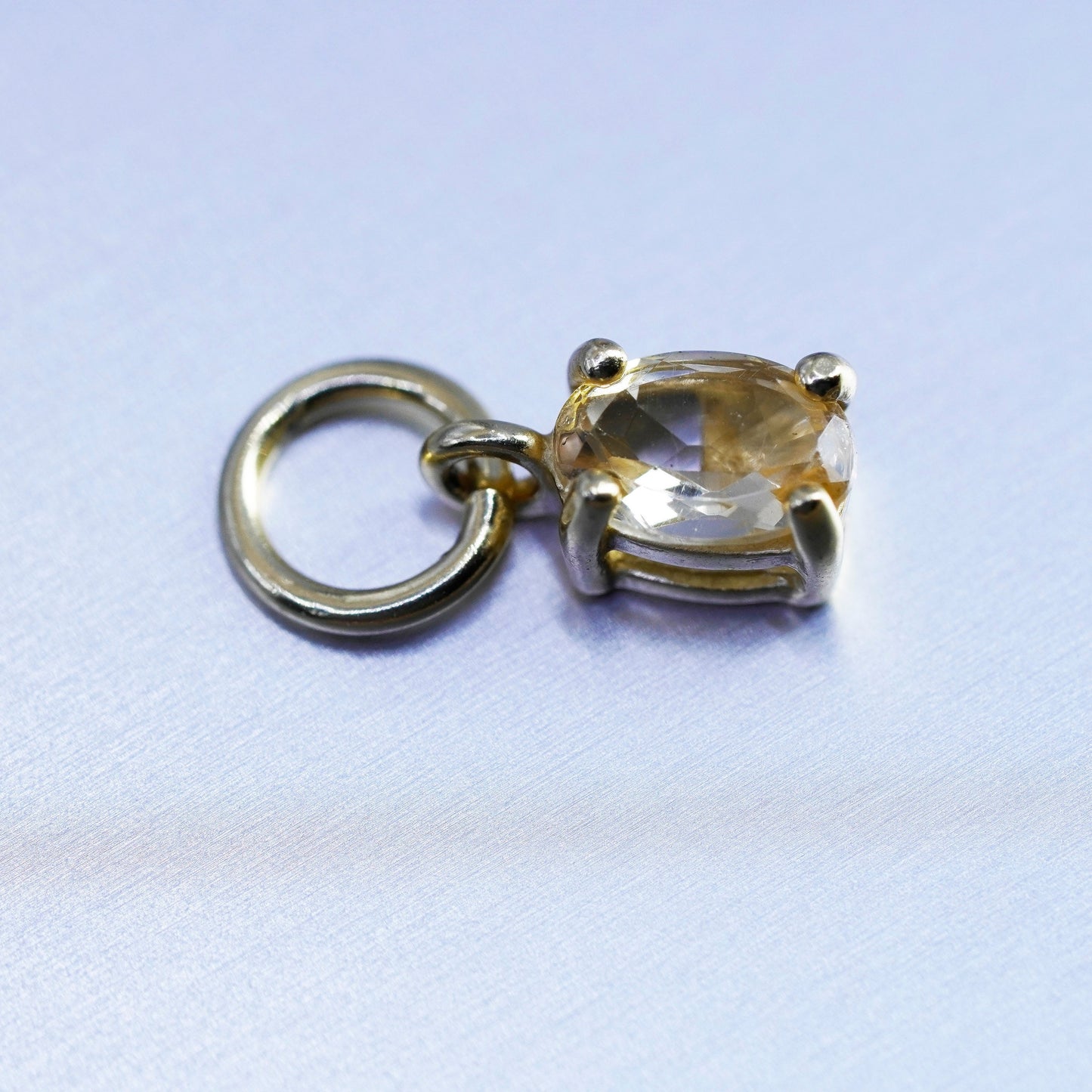 antique vermeil gold over sterling 925 silver handmade charm pendant citrine
