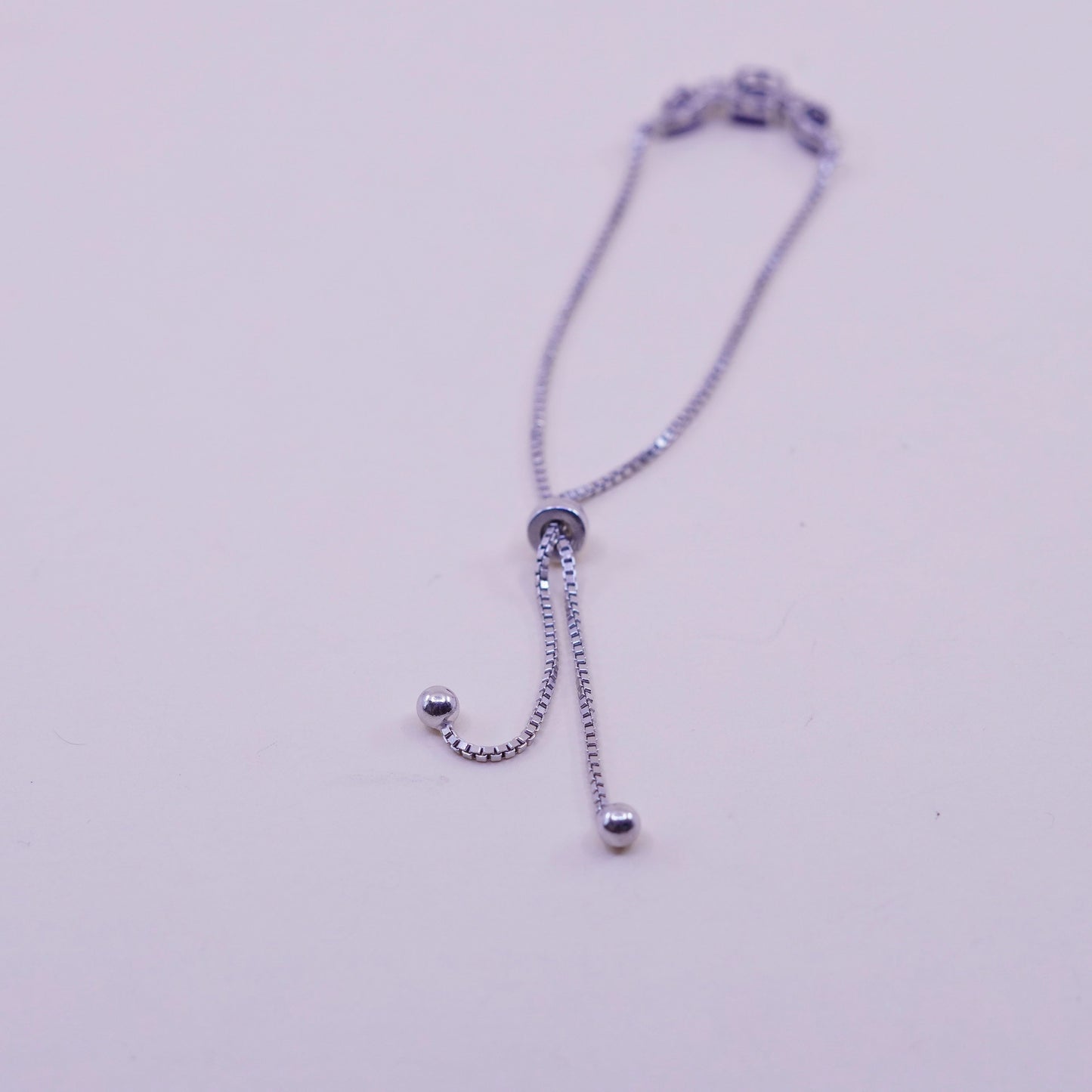 Size adjustable, Vintage sterling silver bracelet, 925 box chain with amethyst