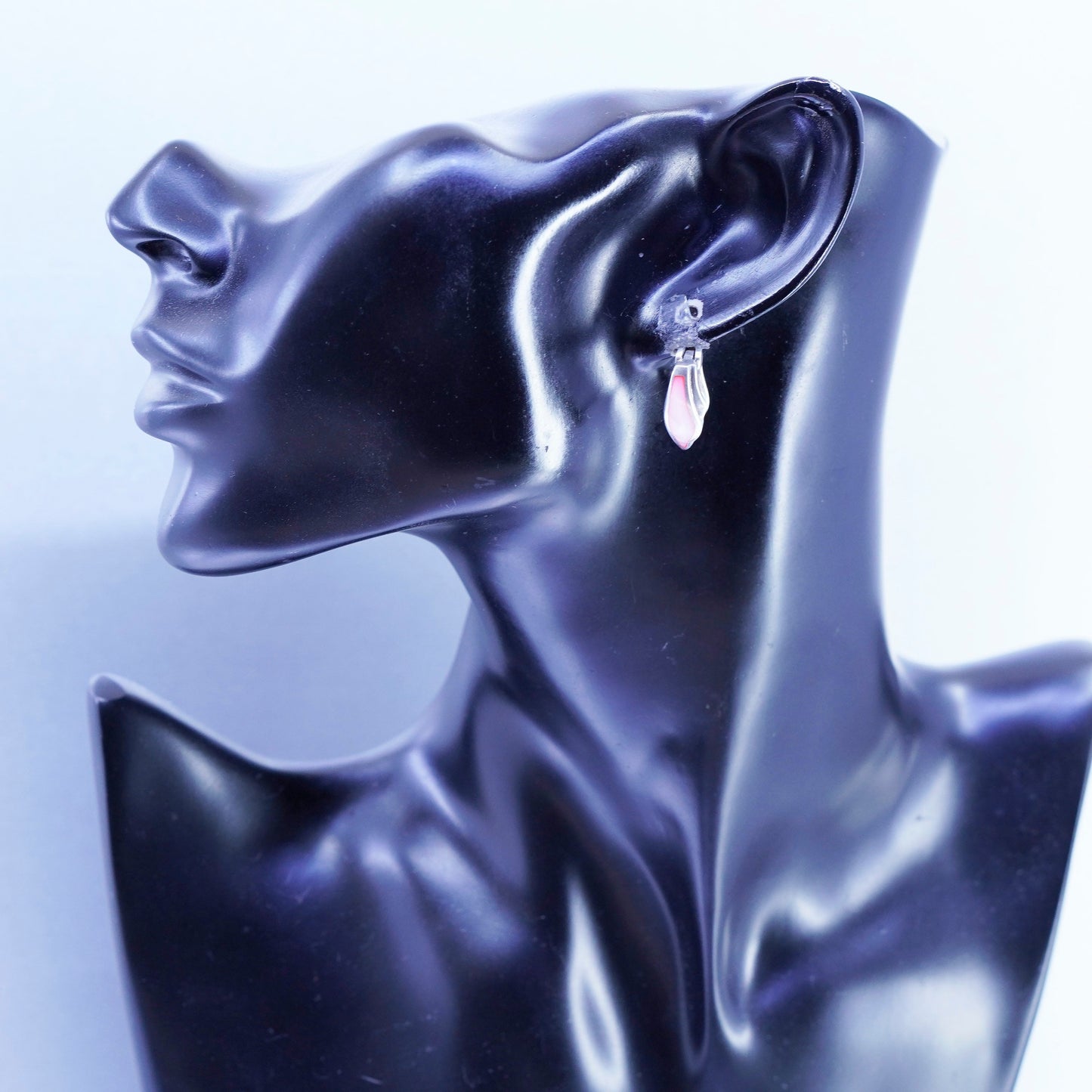 0.75”, Sterling silver handmade earrings, 925 huggie hoops pink mother of pearl