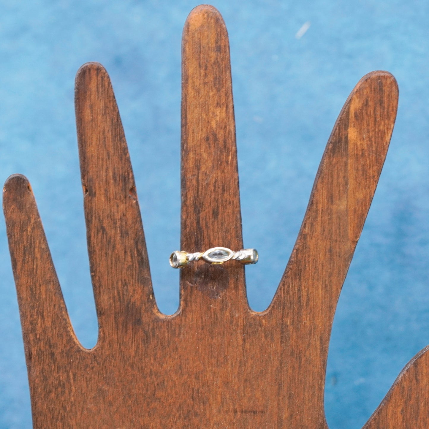 Size 6, vintage Sterling silver handmade ring, 925 stackable ring w/ blue topaz
