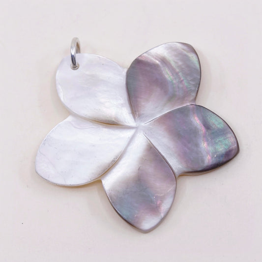 Vintage sterling 925 silver handmade pendant with mother of pearl flower