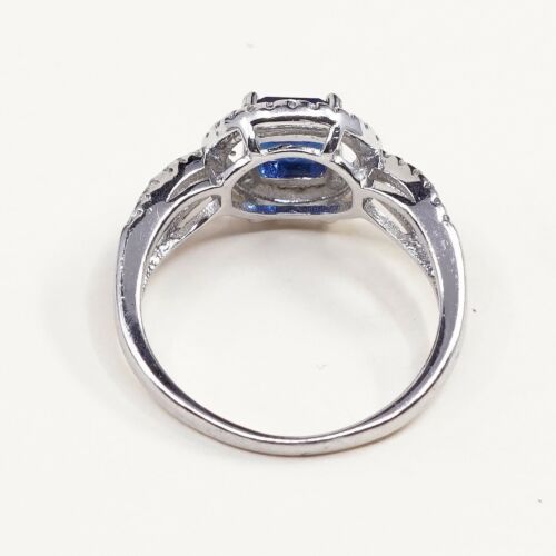 Sz 7.25, Sterling Silver Ring, 925 Silver Engagement Ring W/ blue Sapphire