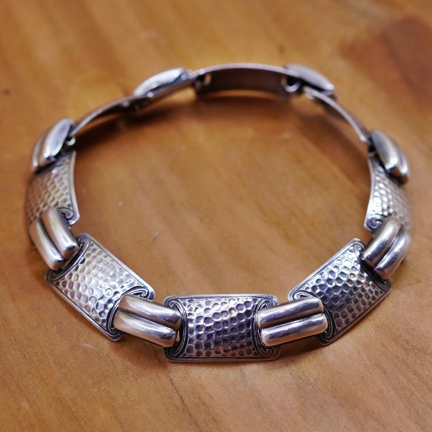 7.25”, Germany Sterling silver handmade bracelet, Italy 835 hammered chain