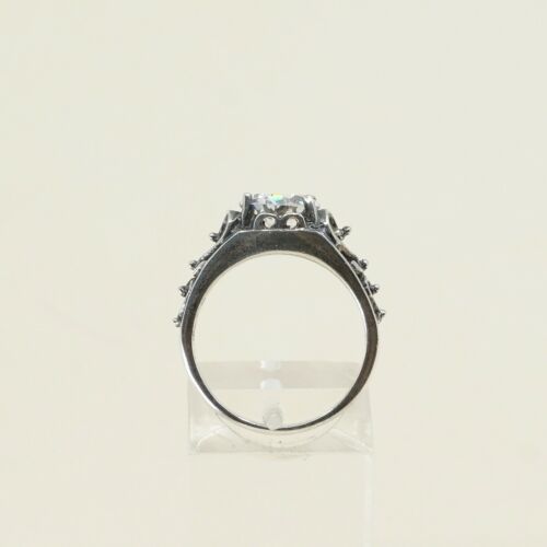 Sz 6.5, Vtg Sterling Silver Handmade Ring, 925 Silver Ring W/ CZ N Heart Detayks
