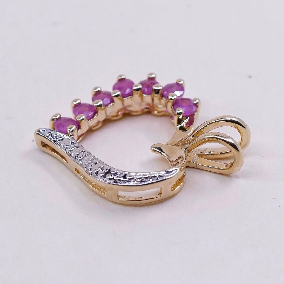 Vermeil Gold over sterling silver pendant, 925 heart with ruby and diamond