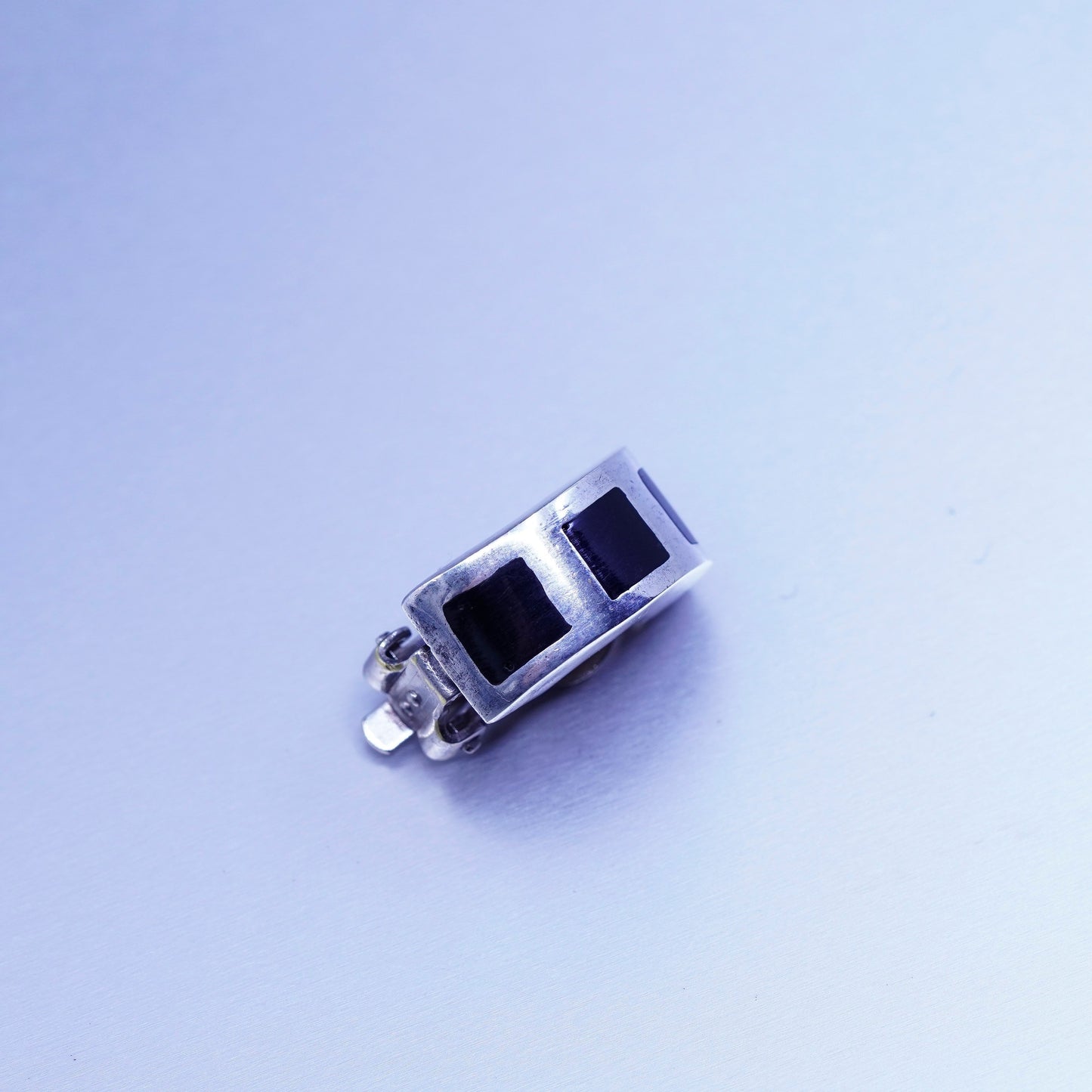 Vintage Sterling 925 silver handmade earrings, clip on with black onyx inlay