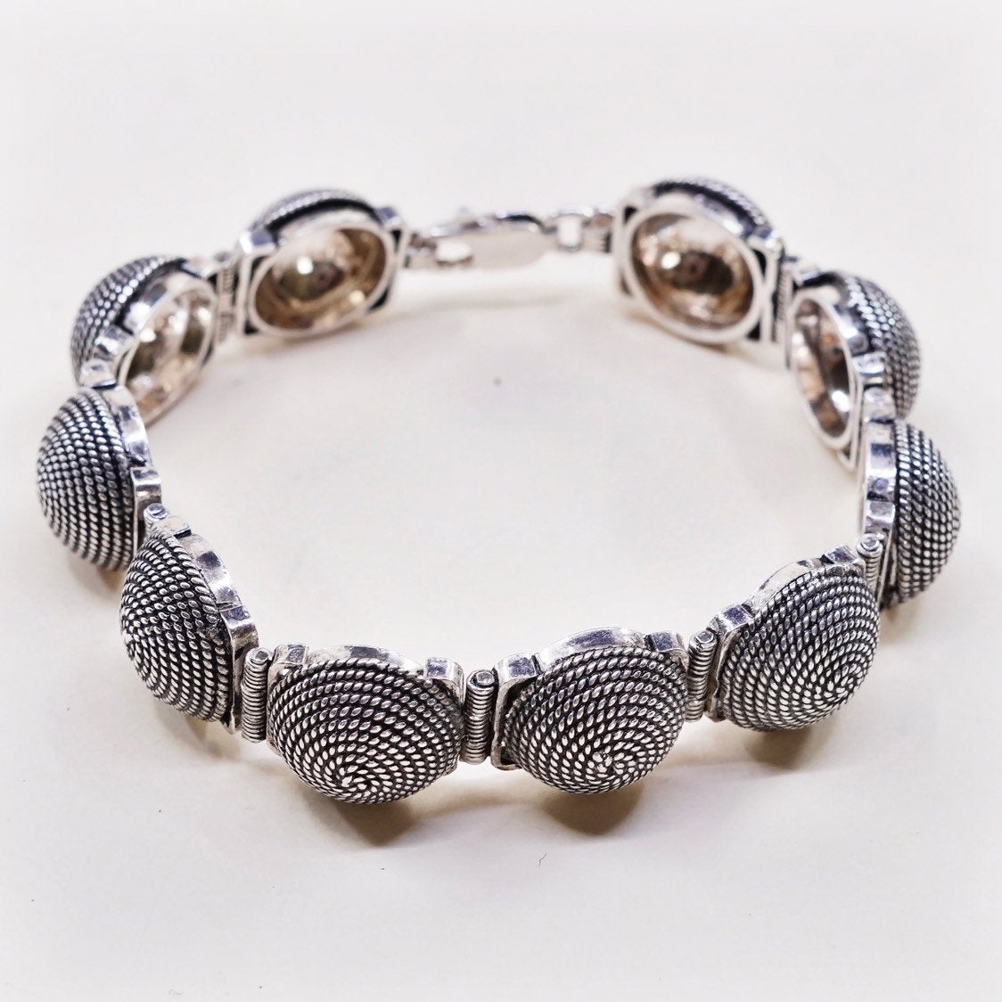 6.75", VTG sterling silver handmade bracelet, 925 textured half circle beads