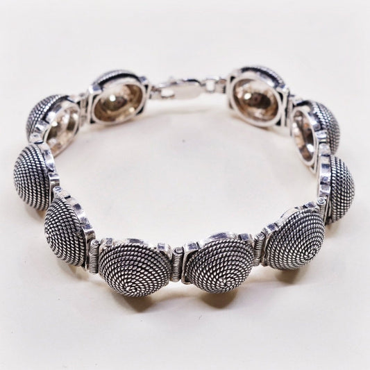 6.75", VTG sterling silver handmade bracelet, 925 textured half circle beads