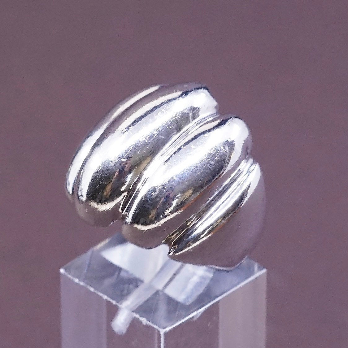 sz 7.25, vtg modern Sterling silver handmade ring, heavy 925 ribbed band