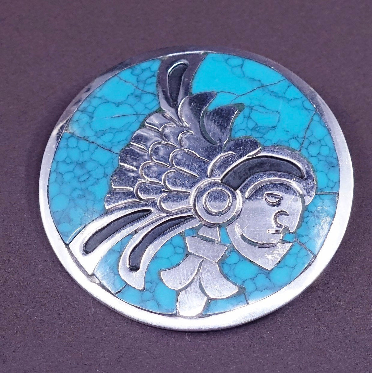 mexico Taxco handmade pendent, 925 w/ turquoise brooch, southwestern