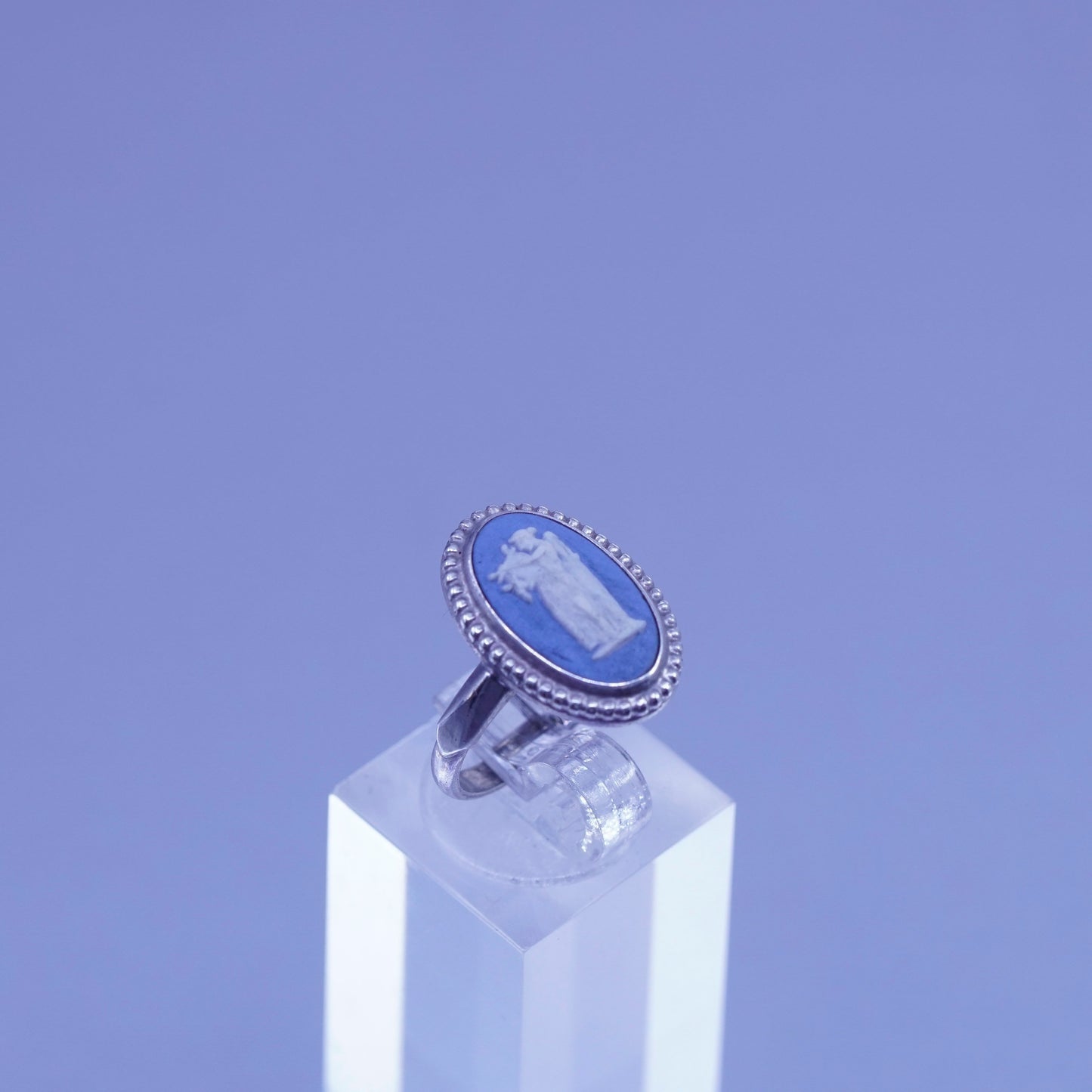 sz 6, Wedgwood England Sterling 925 silver handmade ring blue cameo jasper girl