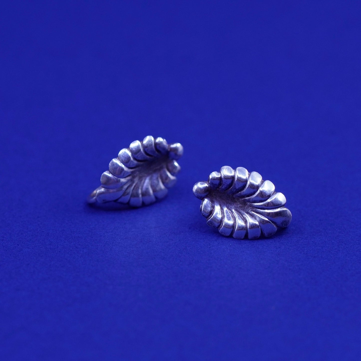 Vintage Sterling silver handmade earrings, 925 screw back leaf