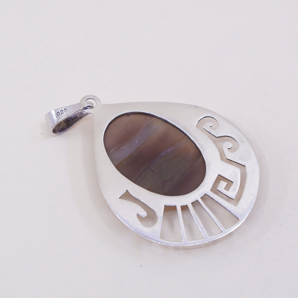 Vintage huge mexico sterling 925 silver handmade teardrop pendant with agate