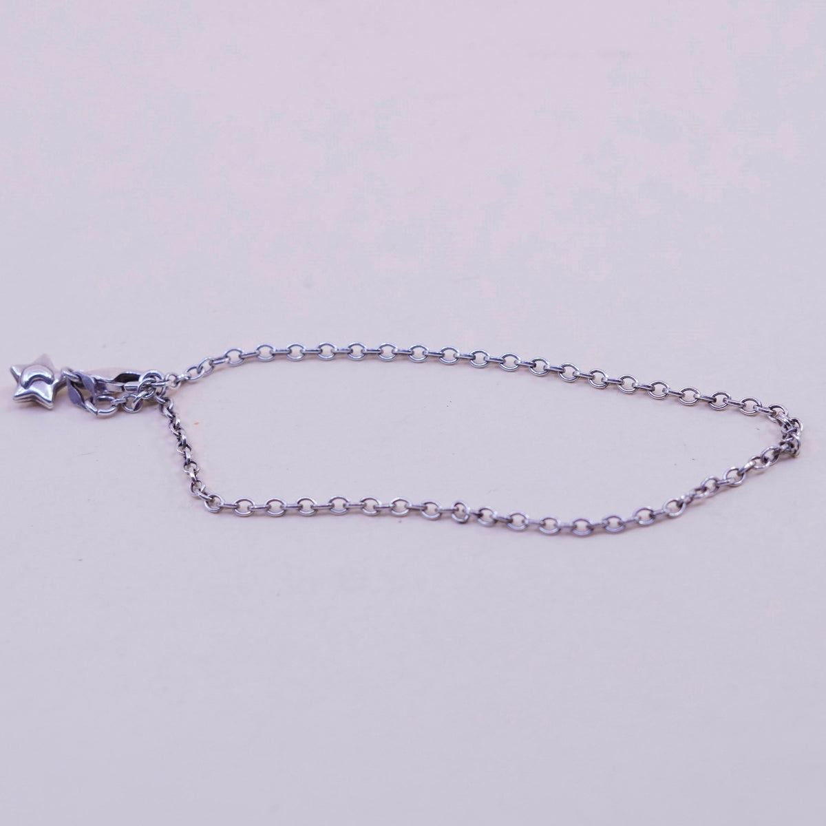 9.5”, Vintage sterling silver bracelet, 925 circle chain anklet star moon charm