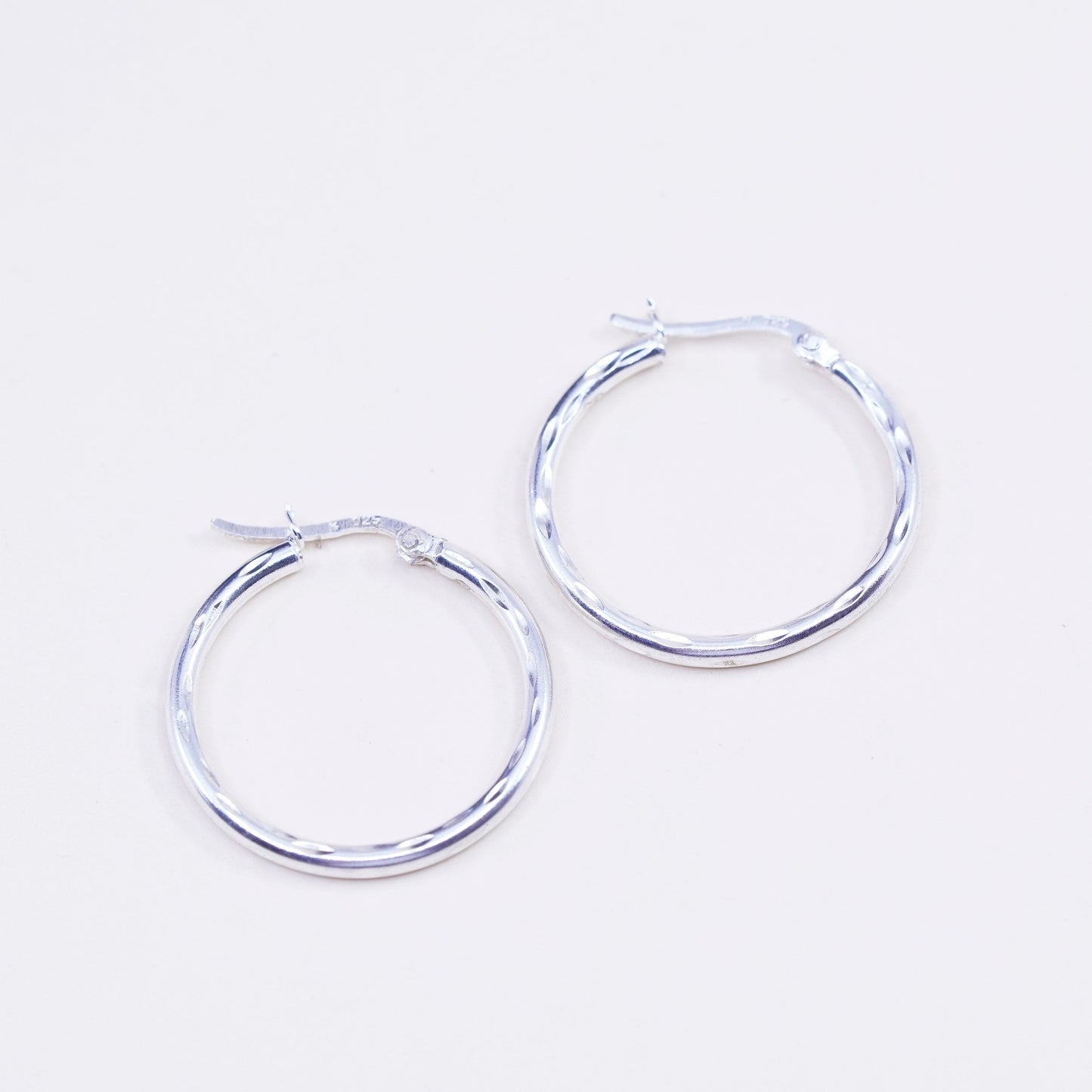 1”, Vintage sterling silver loop earrings, textured minimalist primitive hoops