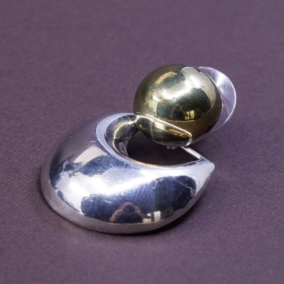 Vintage two tone Sterling silver handmade earrings, Mexico 925 w/ beads