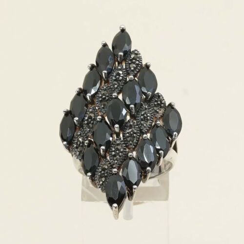 Sz 8.5, Vtg Sterling Silver handmade Ring, 925 Silver W/ Ovsidjan n marcasite
