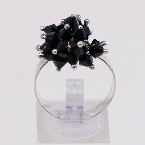 Sz 8.5 Vtg Tr 158 Sterling 925 Ring W/ Cluster Black Cz, Stamped 925 Mex