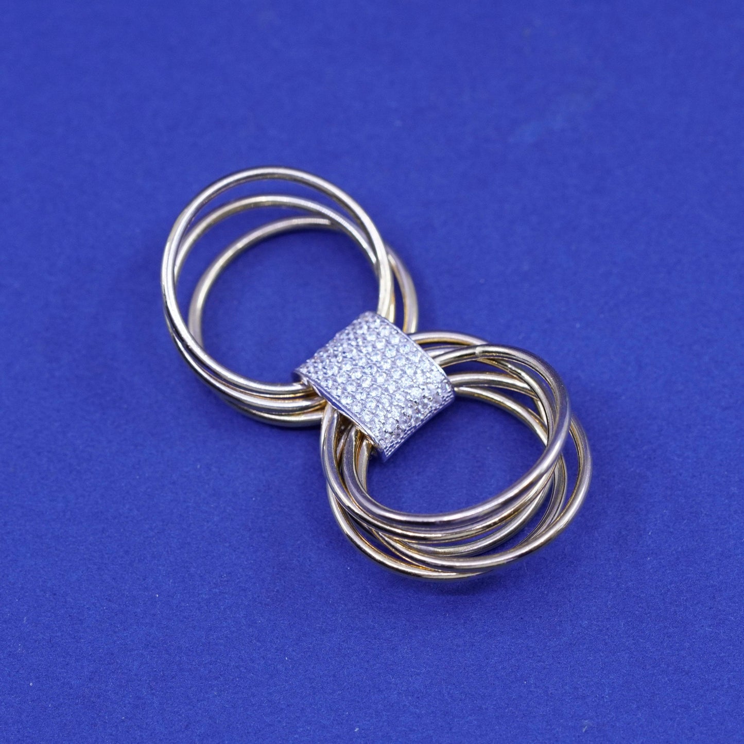 Size 6.5, Italy vermeil gold gilled sterling silver ring cluster Cz, multi band