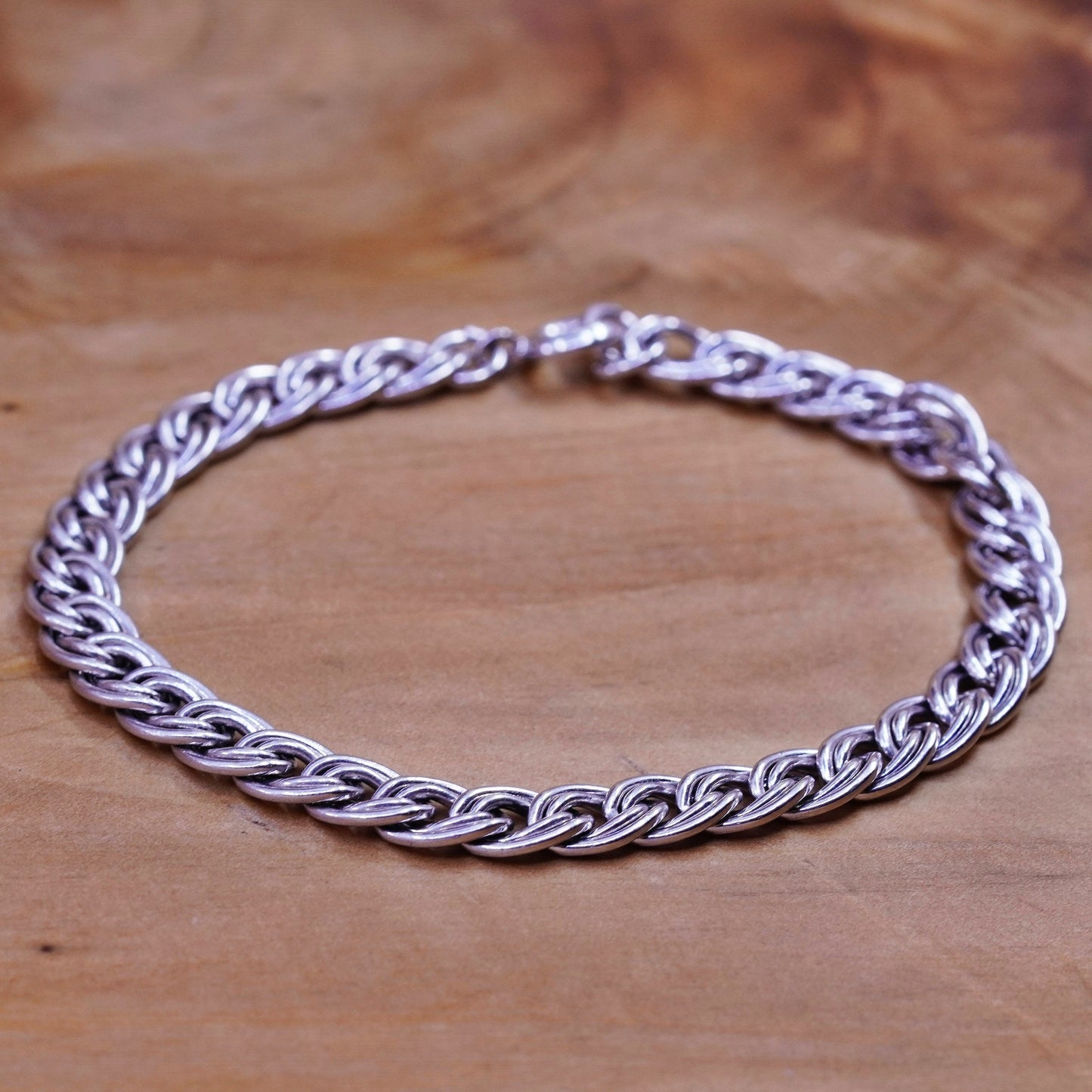7”, 6mm, vintage Sterling silver handmade double curb bracelet, 925 charm chain