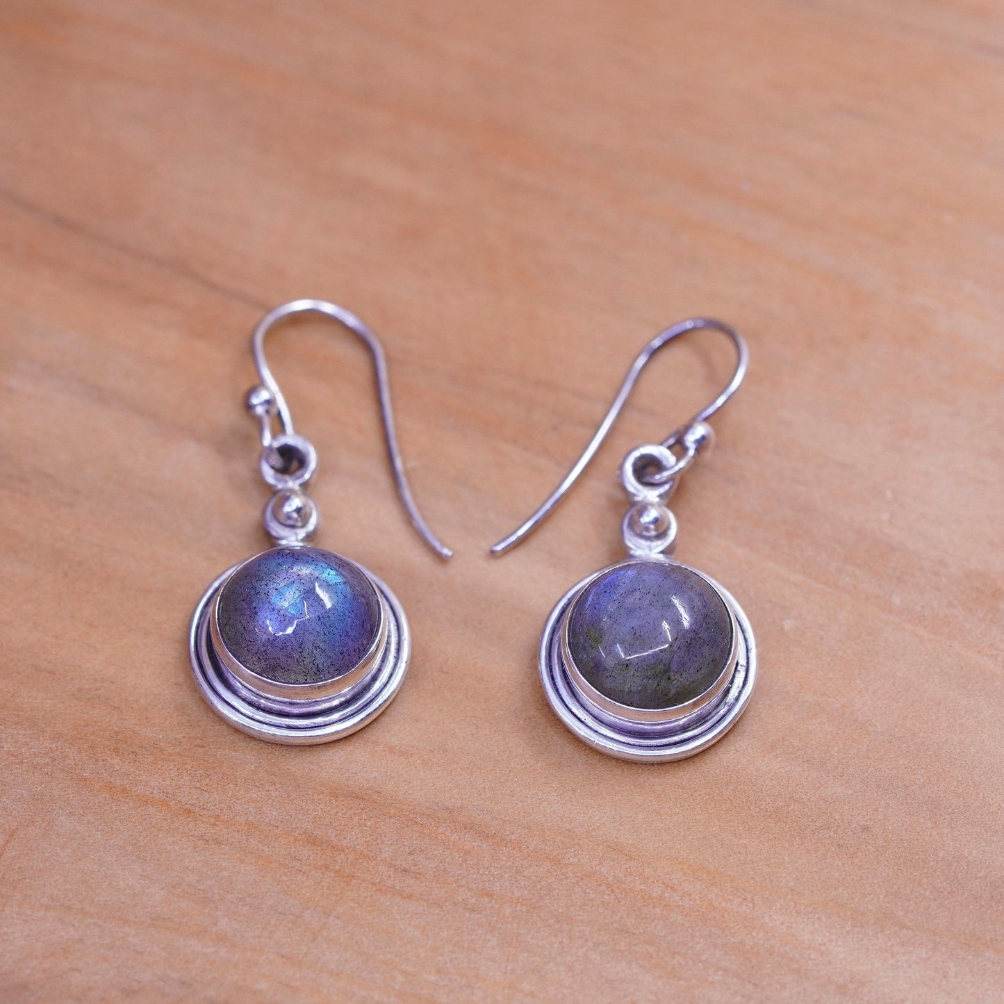 Vintage Sterling 925 silver handmade earrings with round labradorite